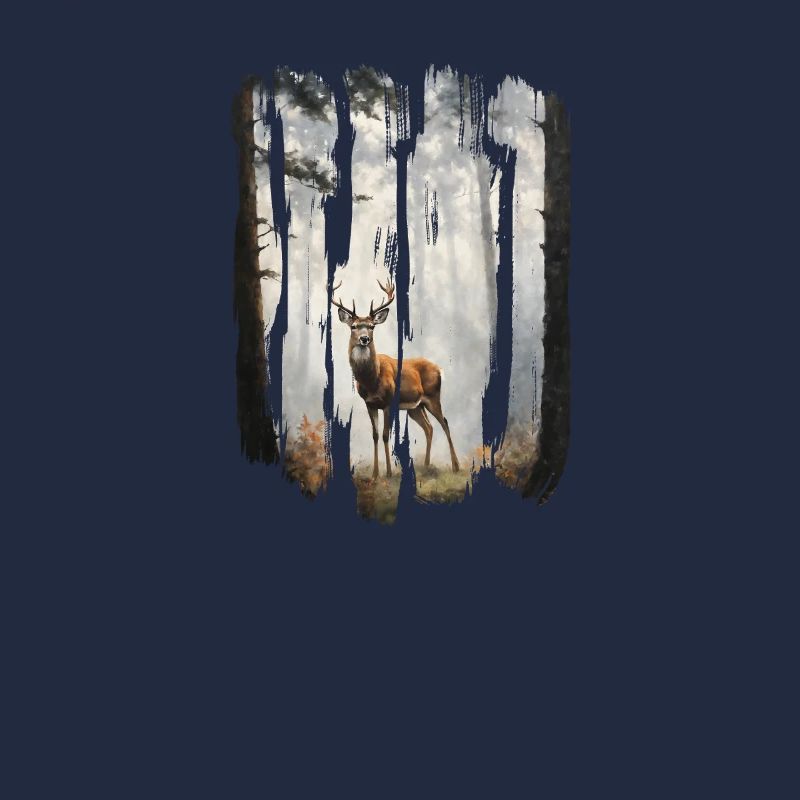Triptych Deer in Misty Woods