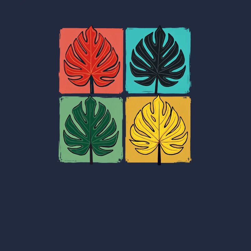 Retro Monstera Leaf Grid