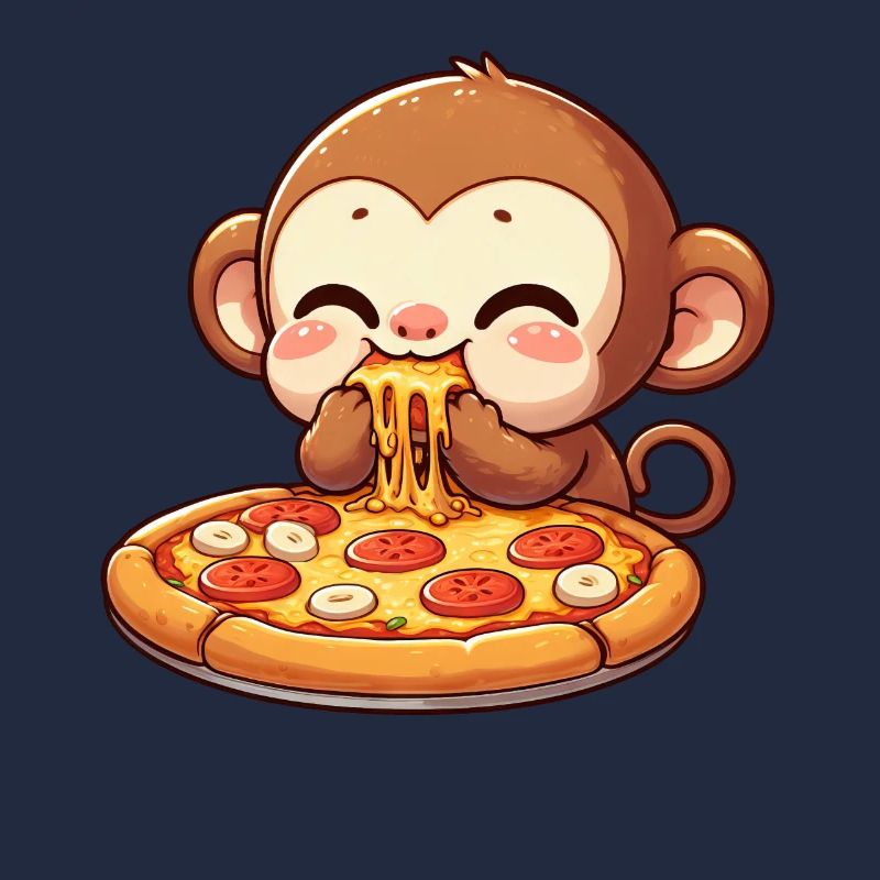 Chimpanzé mangeant de la pizza et du fromage