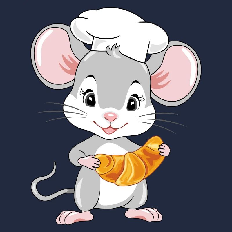 Souris de chef heureuse avec un croissant