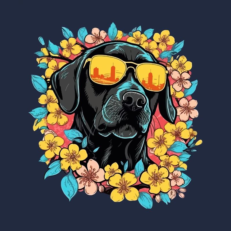 Schwarzer Labrador Hund Und Blumen Bunt
