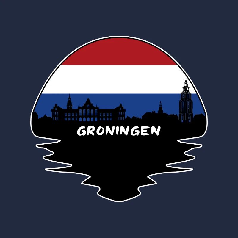 Groningue Pays-Bas Drapeau Skyline Silhouette Trav
