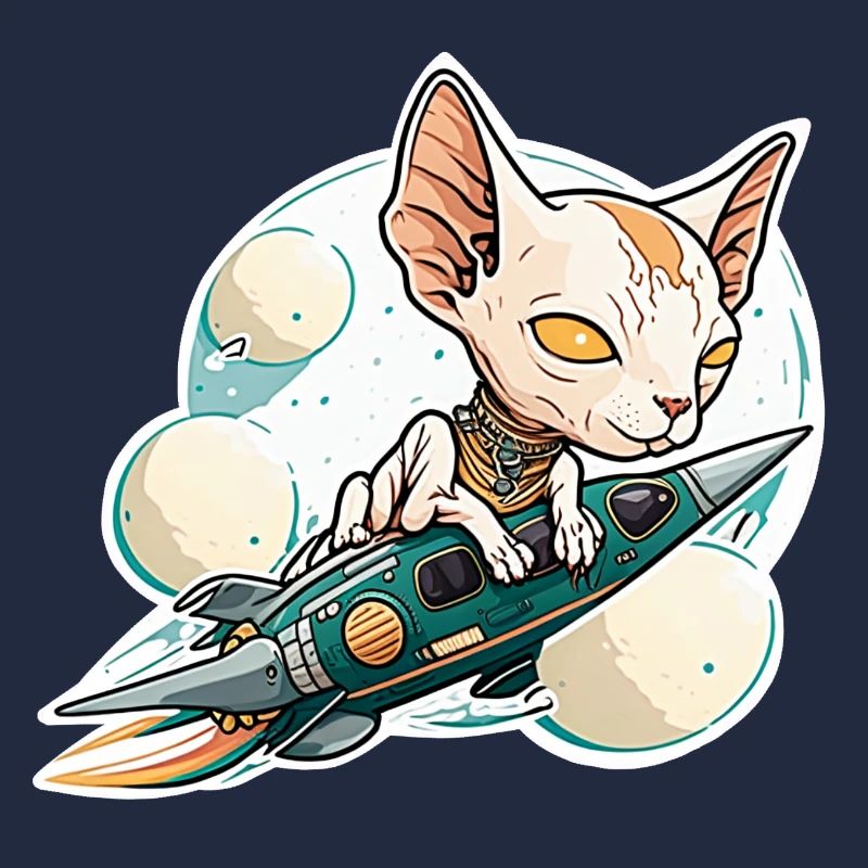Sphinx Katze reitet auf einer Rakete