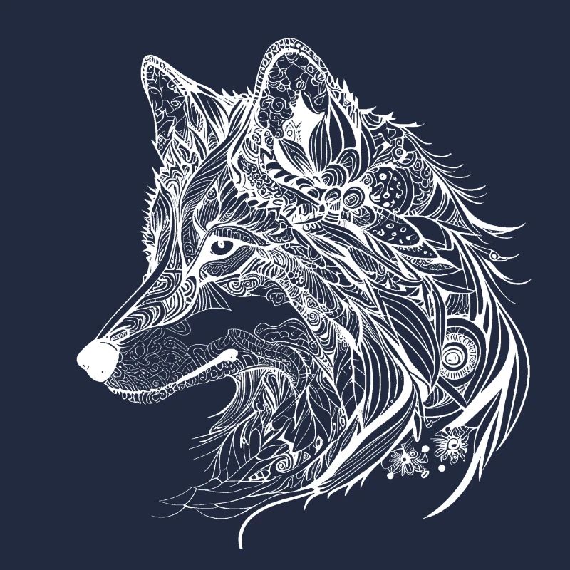 Mythischer Wolf mit Boho, Azteken Muster