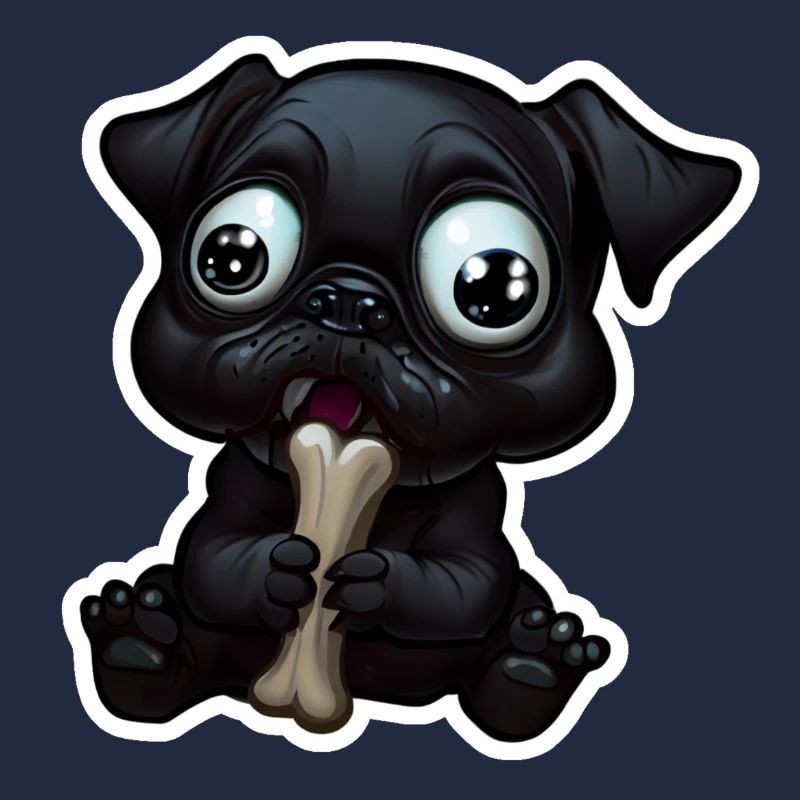 Petit bouledogue noir mangeant un os