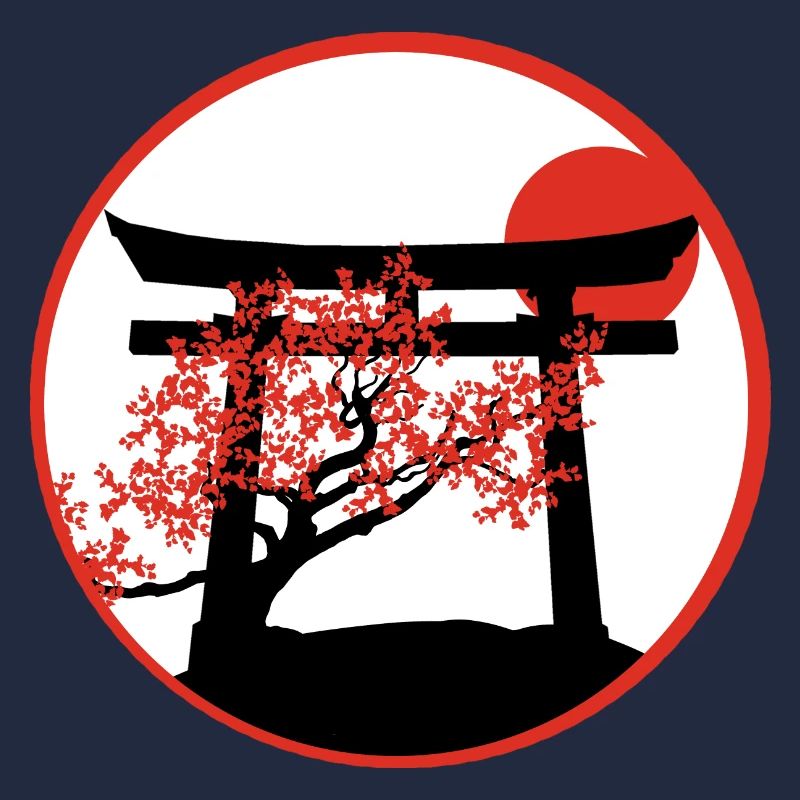 Serene Sunset: Torii Gate and Cherry Tree