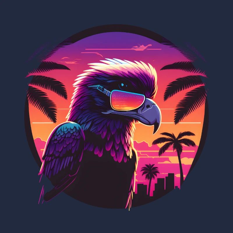 Synthwave eagle wearing sunglasses