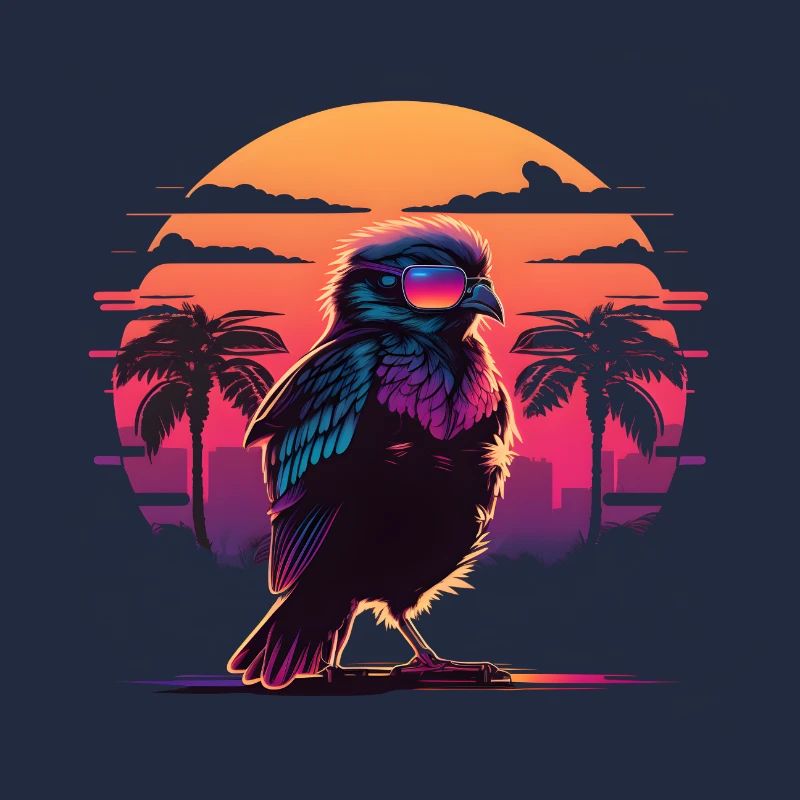 Synthwave bird sunset