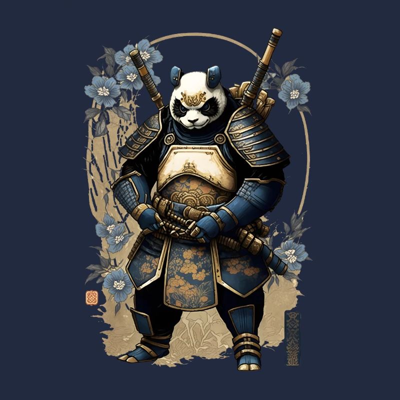 Panda en armure de samouraï dans le style ukiyo-e