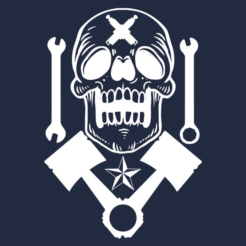 Skull with piston wrench spark plug