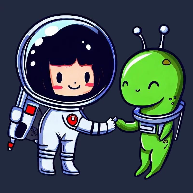 Salutation dans l’espace : poignée de main d’un extraterrestre et d’un astronaute
