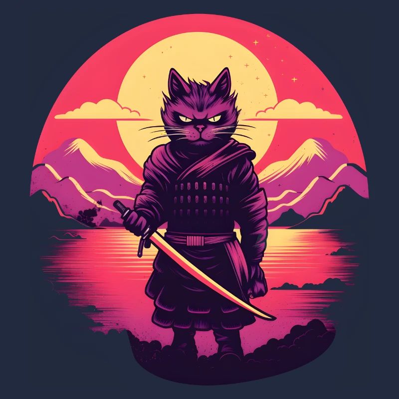 Synthwave samurai Cat