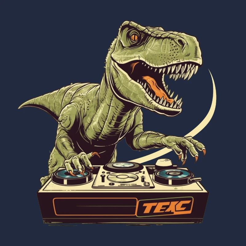 Cool T-Rex DJ avec table de mixage et station de boucle