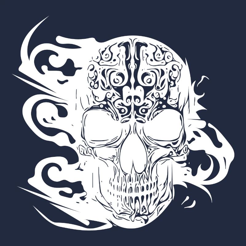 Burning grinning tattoo skull