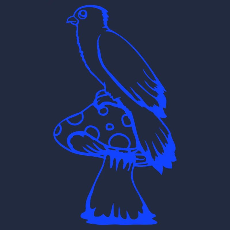 Oiseau assis mignon gros champignon pois champignon