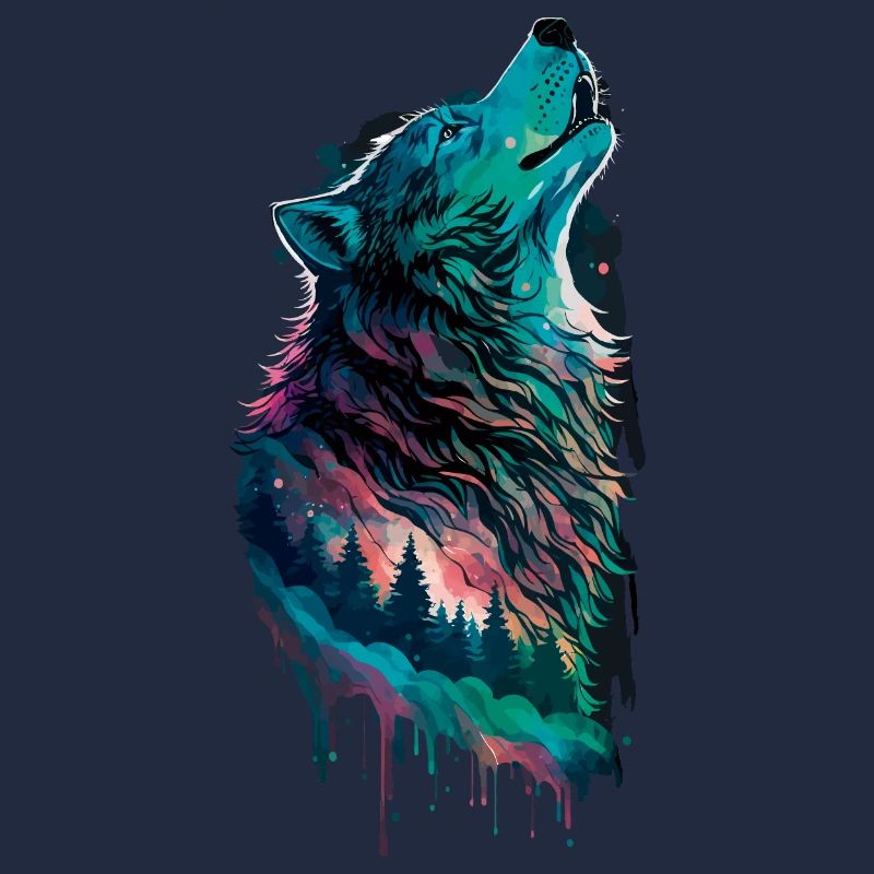 Aurora borealis in Form eines Wolfes im Wald