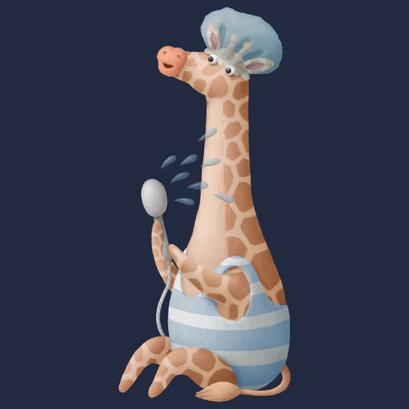 Nette Giraffe die eine Dusche nimmt mit Badehaube
