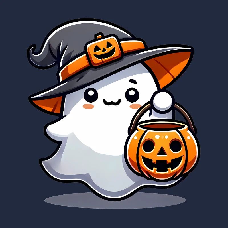 Fantôme mignon avec chapeau de sorcière citrouille