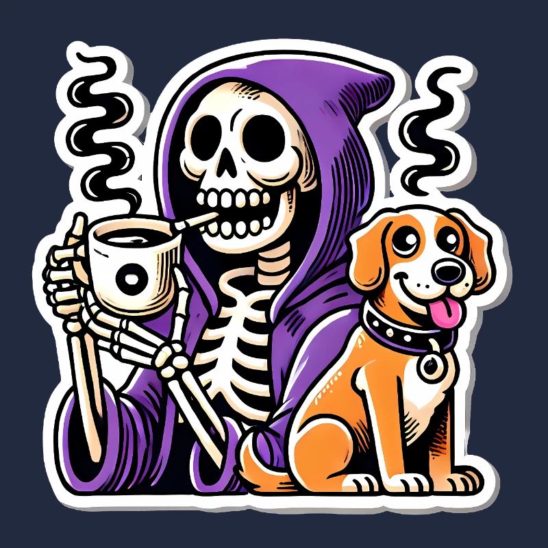 Skeleton Coffee Lover with Dog