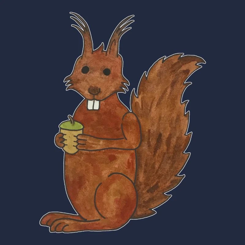 süßes Eichhörnchen mit Eichennuss mit Outlines