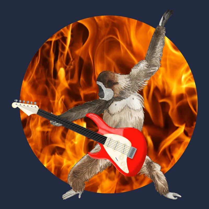 Affe Weißbartgibbon E-Gitarre Feuer lets rock