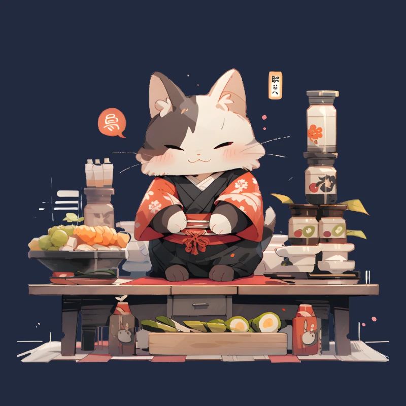Samurai Cat eat Sushi