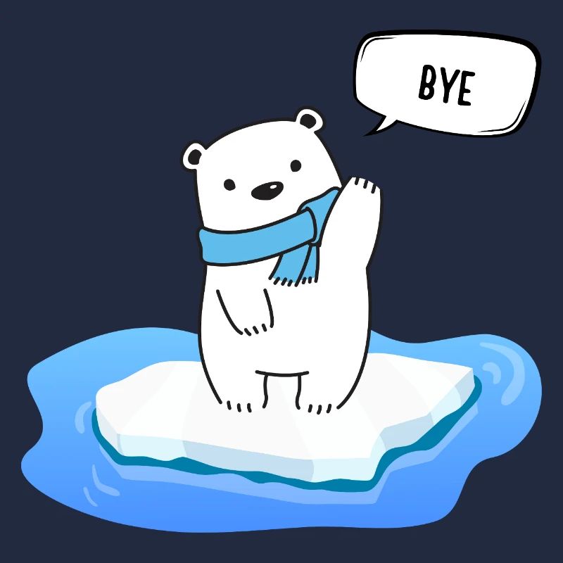 Kleiner Eisbär auf schmelzendem Eis - Bye