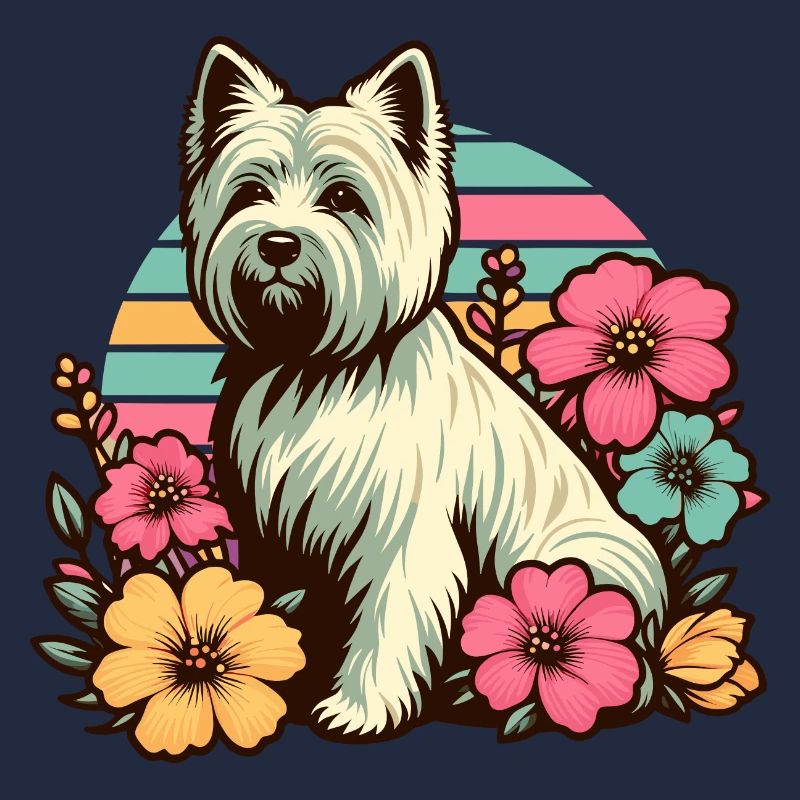 Cairn Terrier Retro Pastel Fleurs
