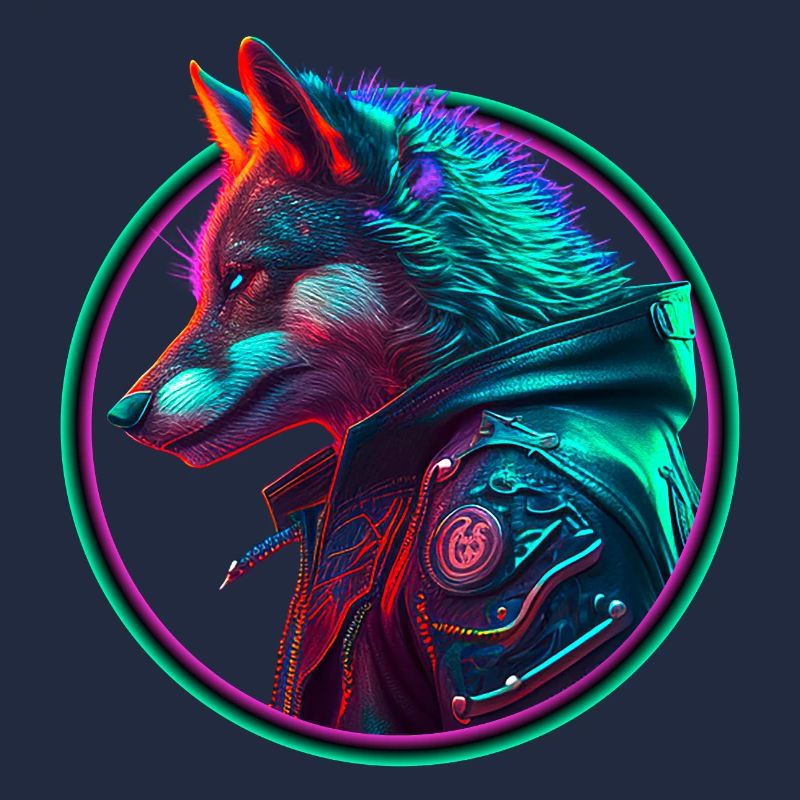 Neon Punk Wolf in Lederjacke