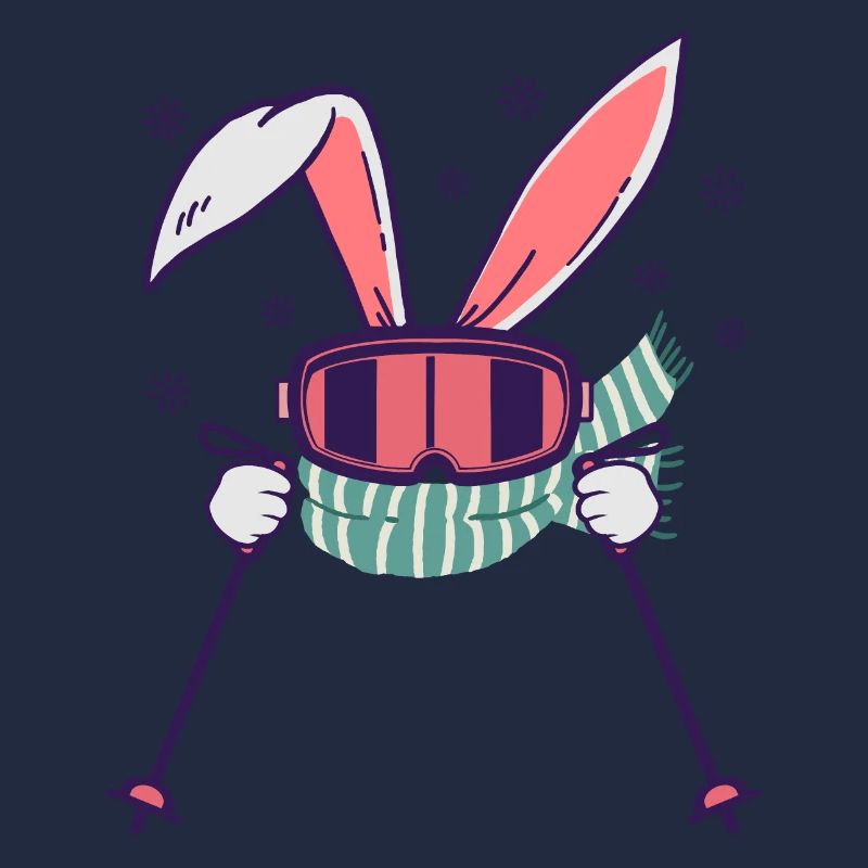 Lapin de ski avec bâtons de ski Lunettes de ski et écharpe