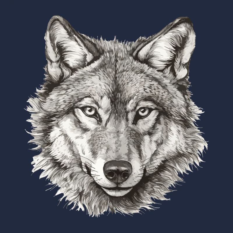 Wolf Wolf Head Black & White Drawn Art