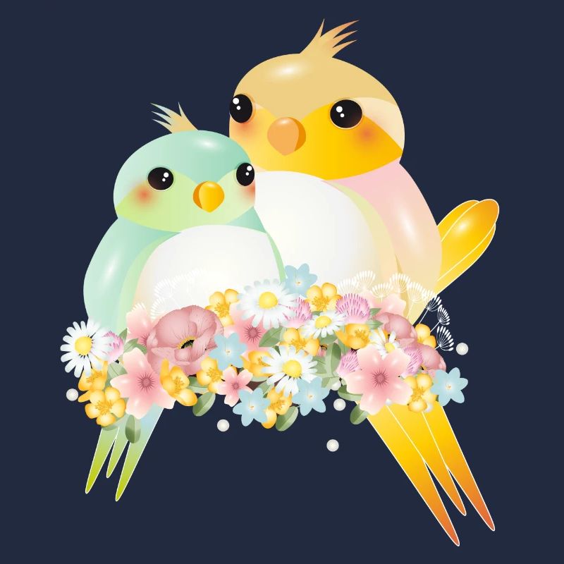 Deux canaris arrondis dans une splendeur de fleurs