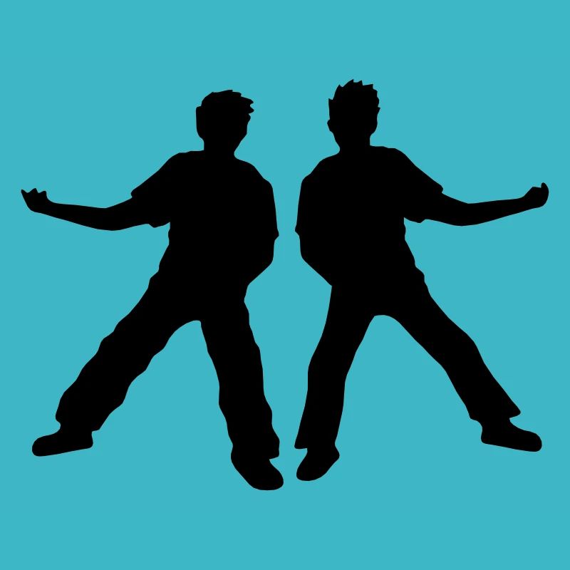 2 friends playing air guitar