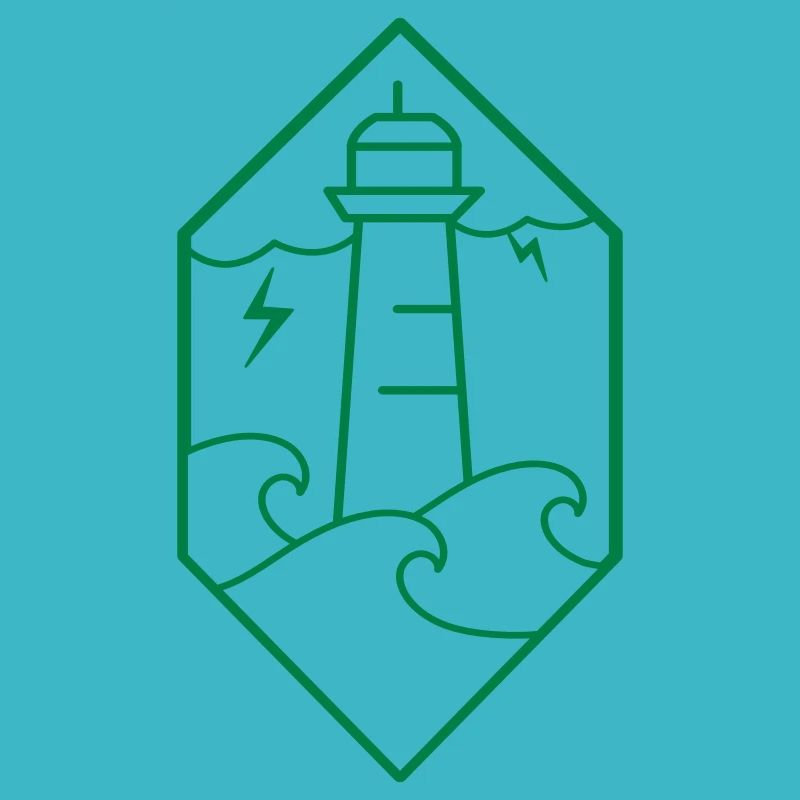 Stürmischer Leuchtturm auf Meereswellen mit Blitz