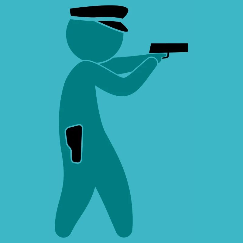 Ein Polizist zielt mit seiner Pistole