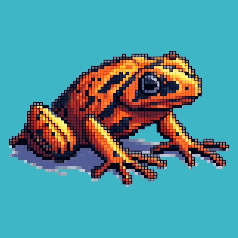 Poison dart frog in cool retro pixel graphics