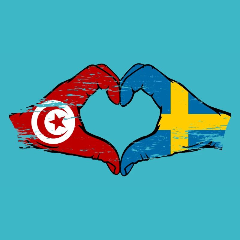 Tunisie Suède drapeau mains forme de coeur utilisé