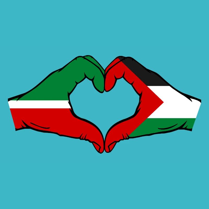 Tatarstan Palestine Flag Hands Heart Shape