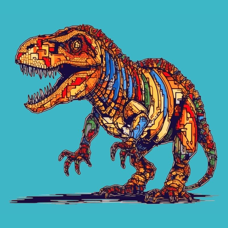 Dino éteint dans des graphismes de pixels colorés