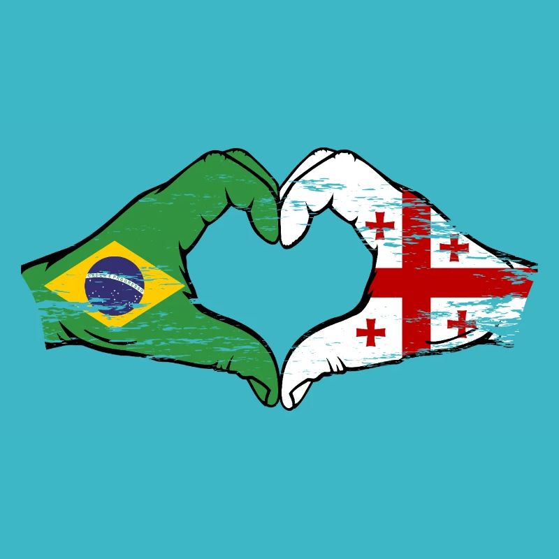 Brésil Géorgie drapeau mains forme de coeur utilisé