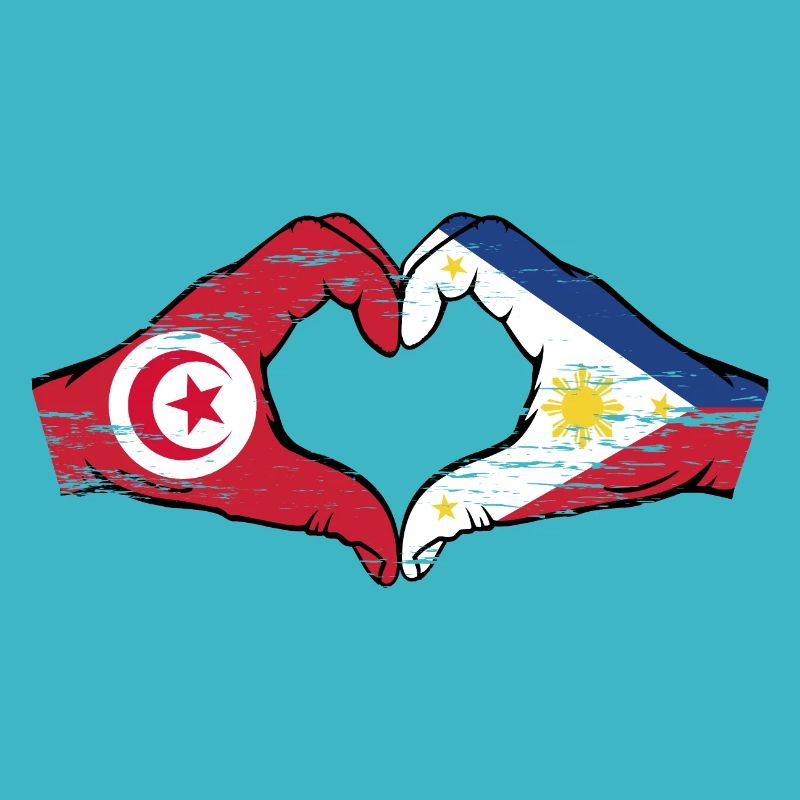 Tunisie Philippines Drapeau Mains Coeur Forme Utilisé