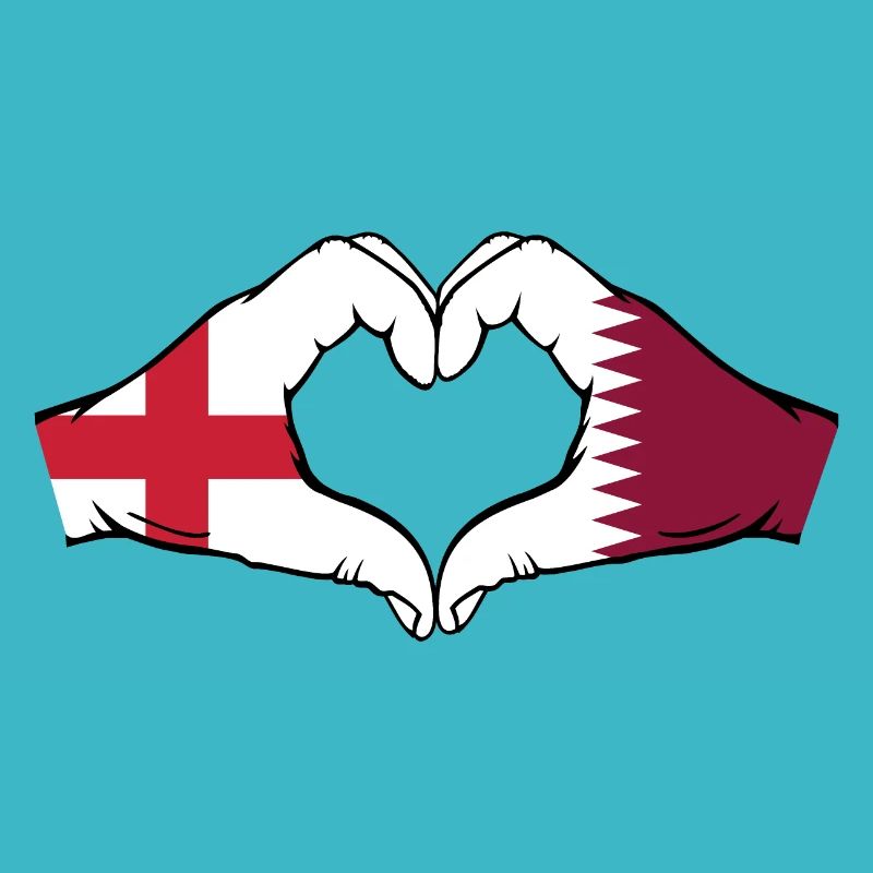 Angleterre Qatar drapeau mains forme coeur