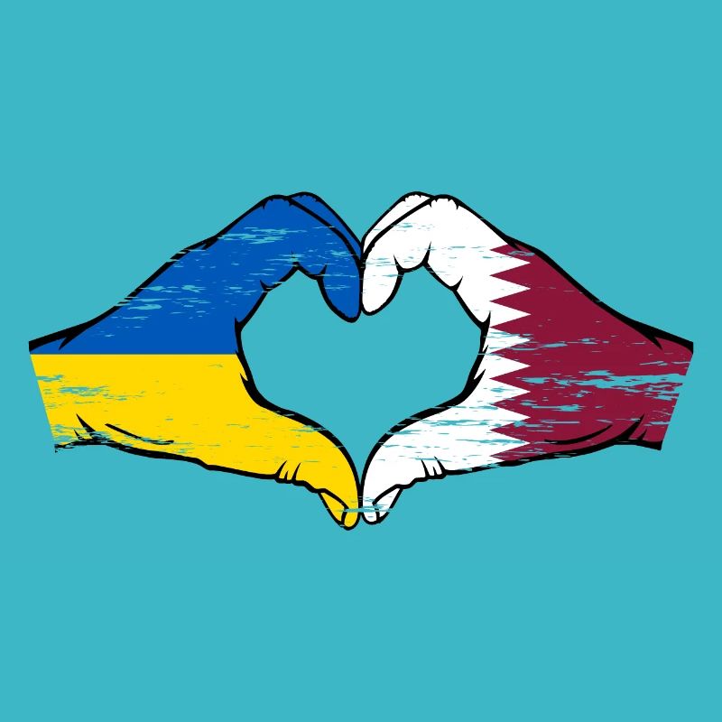 Drapeau de l’Ukraine Qatar mains forme de coeur utilisé