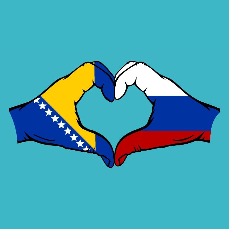 Bosnie Russie Drapeau Mains Coeur Forme