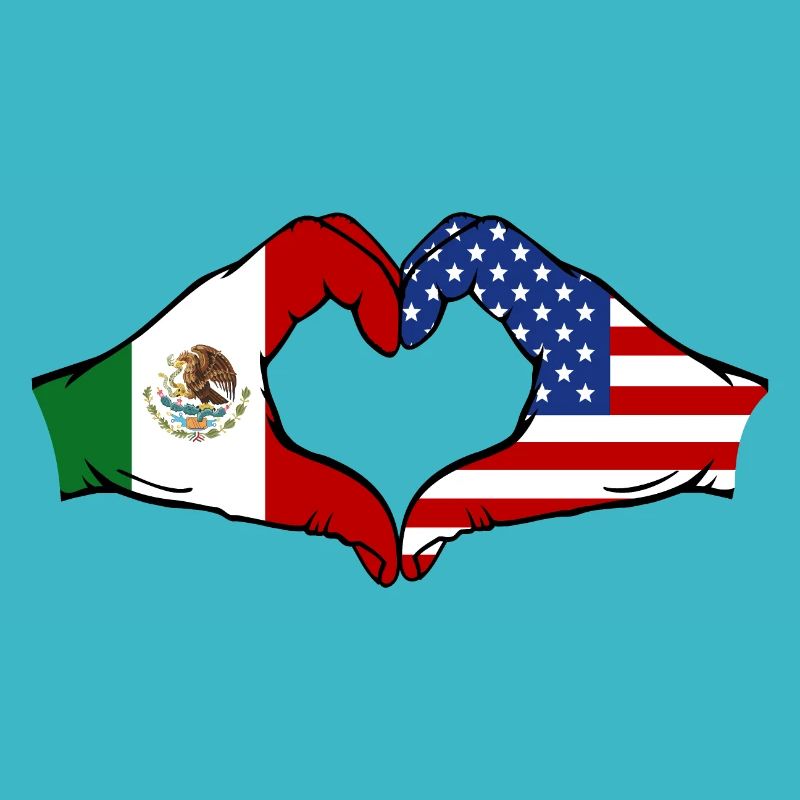 Mexique États-Unis Drapeau Mains Coeur Forme