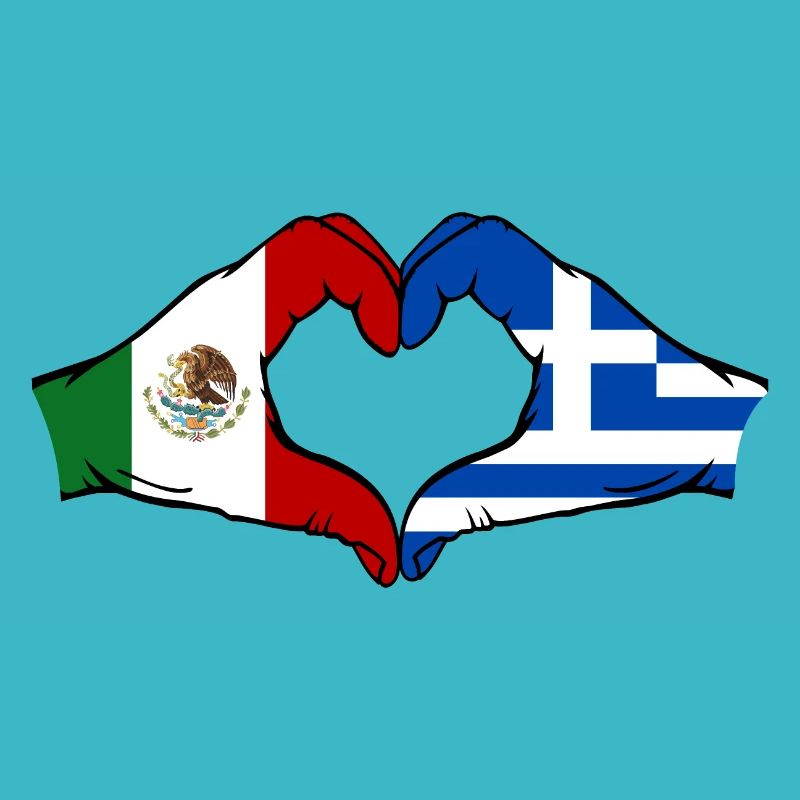 Mexique Grèce Drapeau Mains Coeur Forme