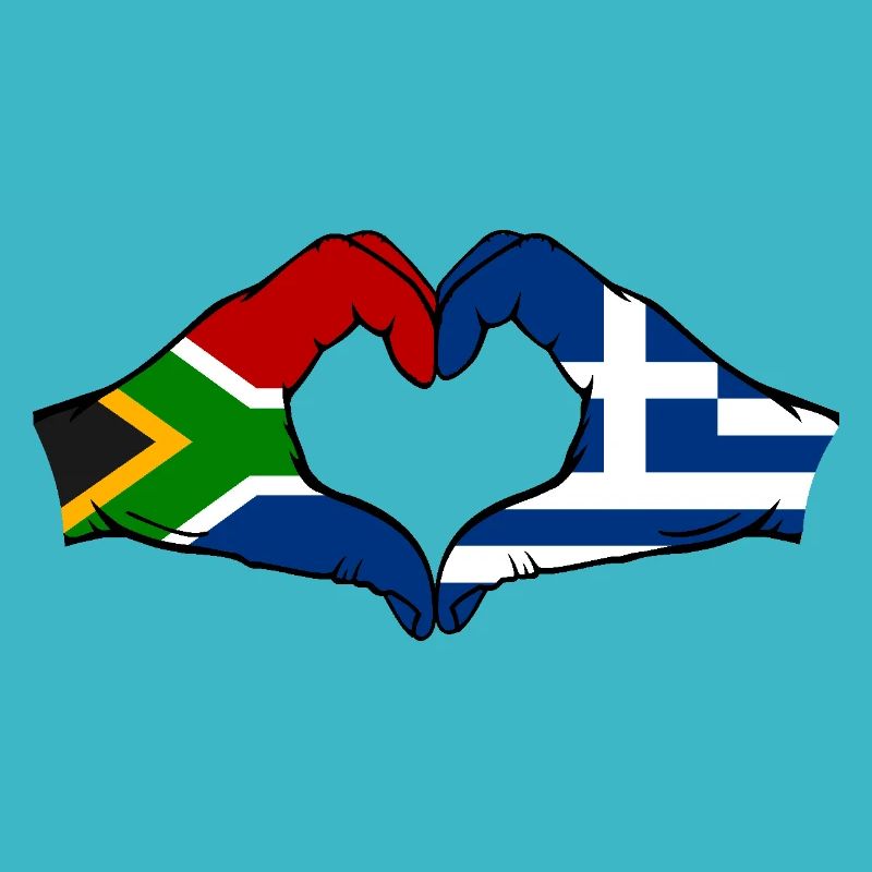 Afrique du Sud Grèce Drapeau Mains Coeur Forme
