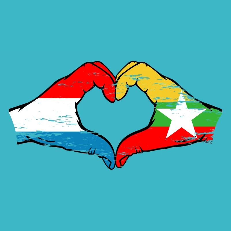 Mains de drapeau du Luxembourg Myanmar en forme de coeur utilisé