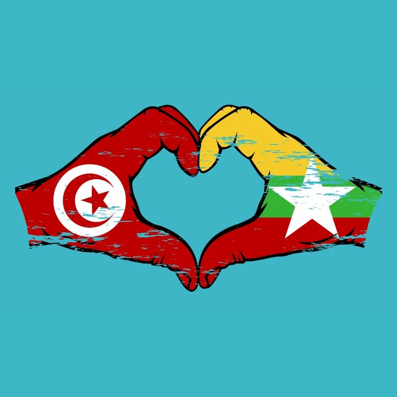 Tunisie Myanmar drapeau mains forme de coeur utilisé