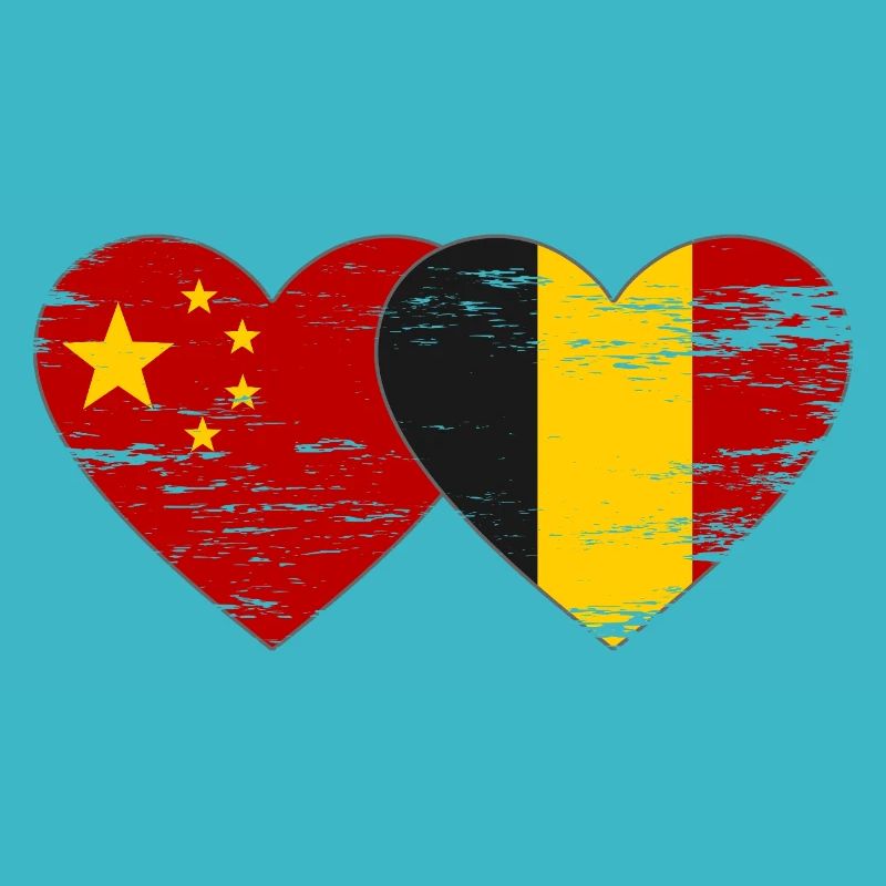 Drapeau de la Chine Belgique coeur utilisé